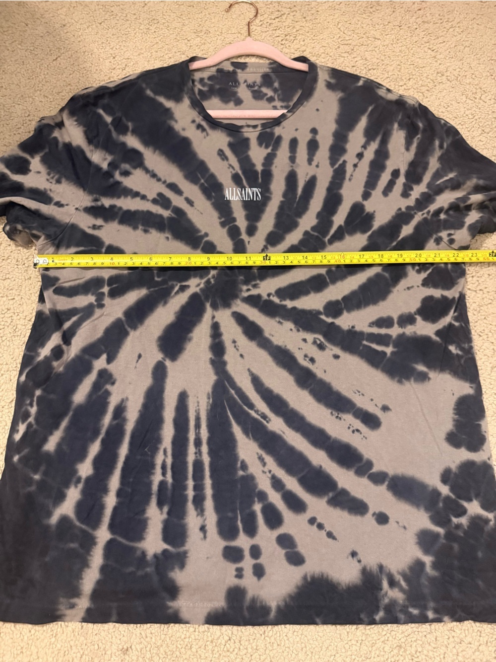 AllSaints Gray Black Tie Dye Crewneck T-Shirt Large Portugal Cotton Tee - Picture 4 of 7